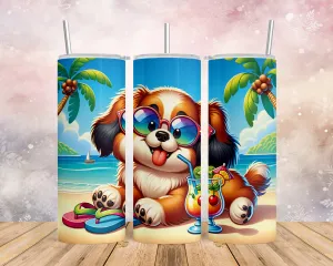 Skinny Tumbler with Straw, 20oz, Dog on Beach, Tibetan Spaniel, awd-1249