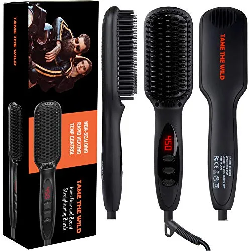 Tame The Wild Pro Beard Straightener For Men - Heated Beard Brush - Anti-Scald