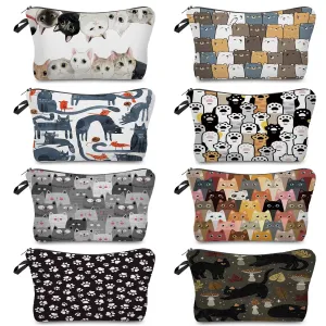 Women Cute Cartoon Cat Print Travel Makeup Bag