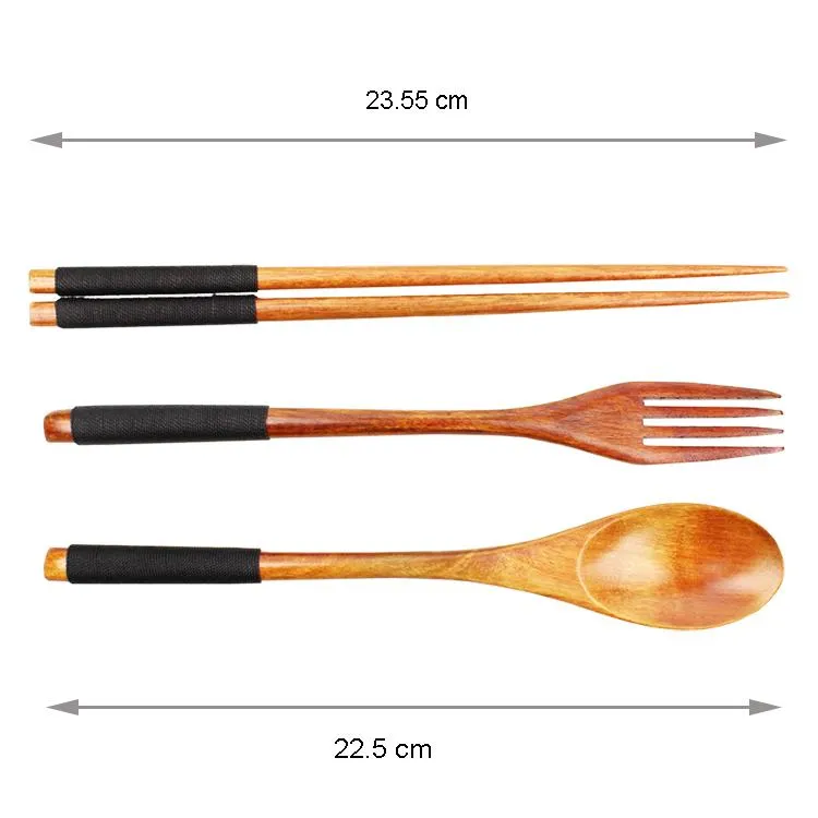 Wooden Utensil Set with Floral Pouch