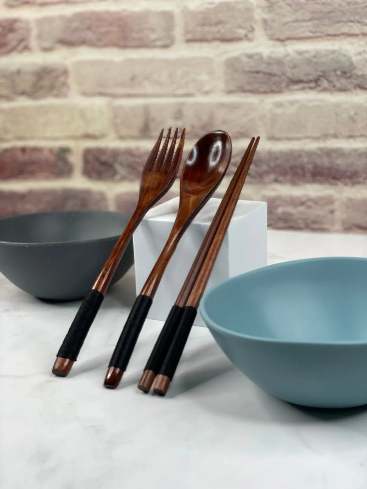 Wooden Utensil Set with Floral Pouch