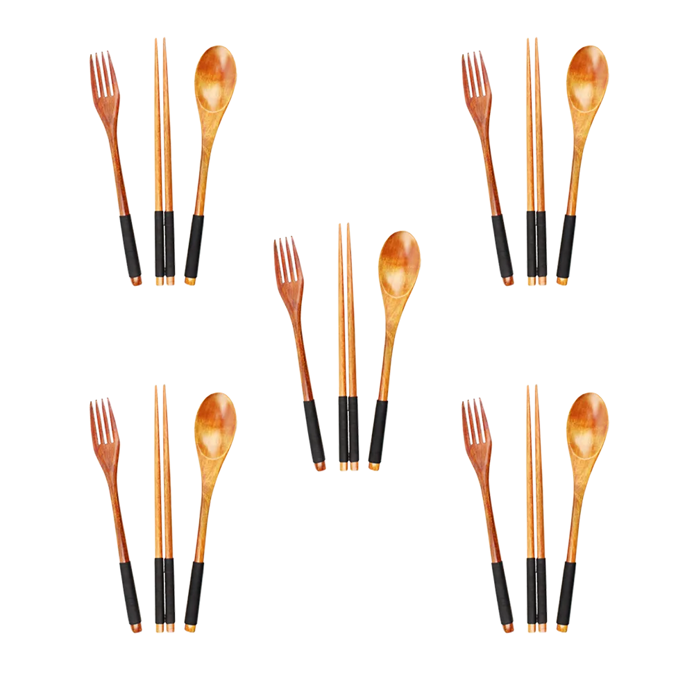 Wooden Utensil Set with Floral Pouch