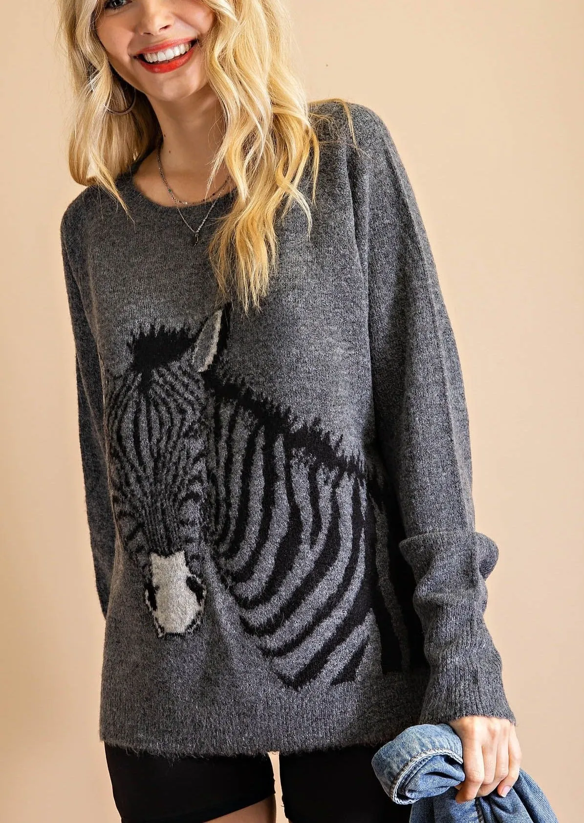 Zebra Design Crewneck Sweater~ FINAL SALE